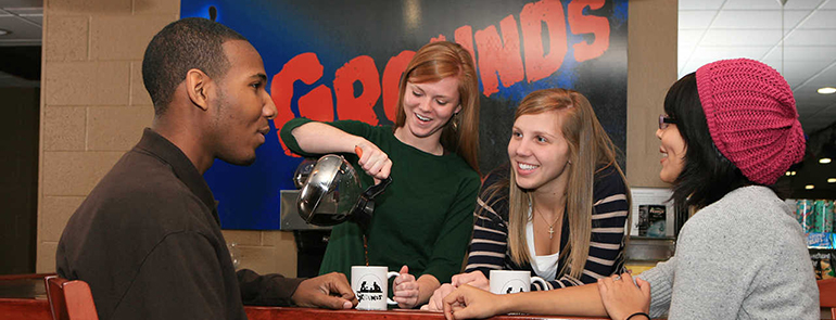 Students at Grounds Coffeehaus.