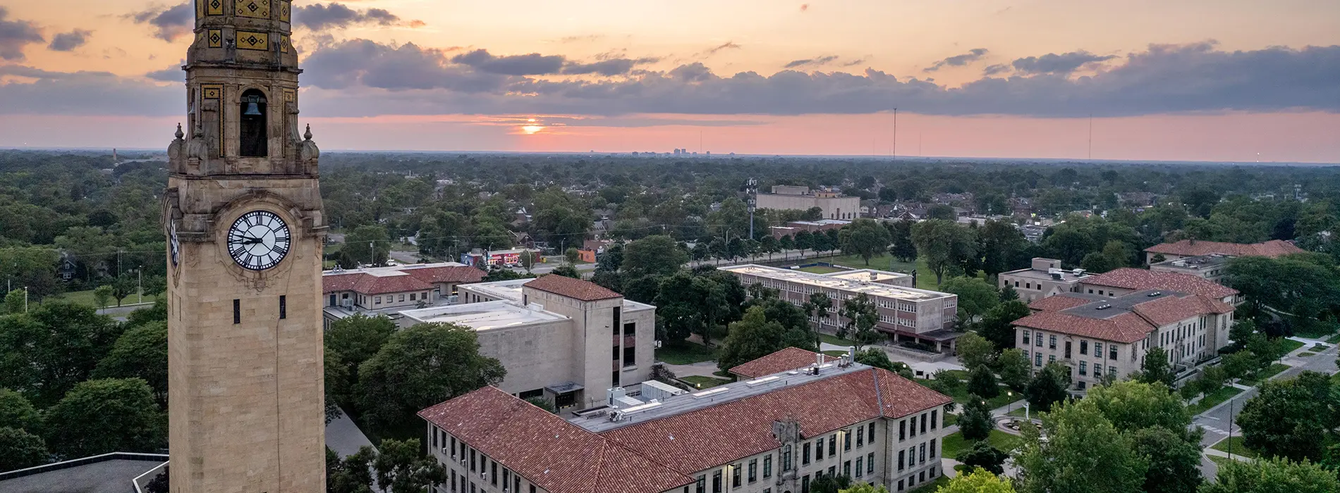 McNichols Campus at sunset includes clocktower