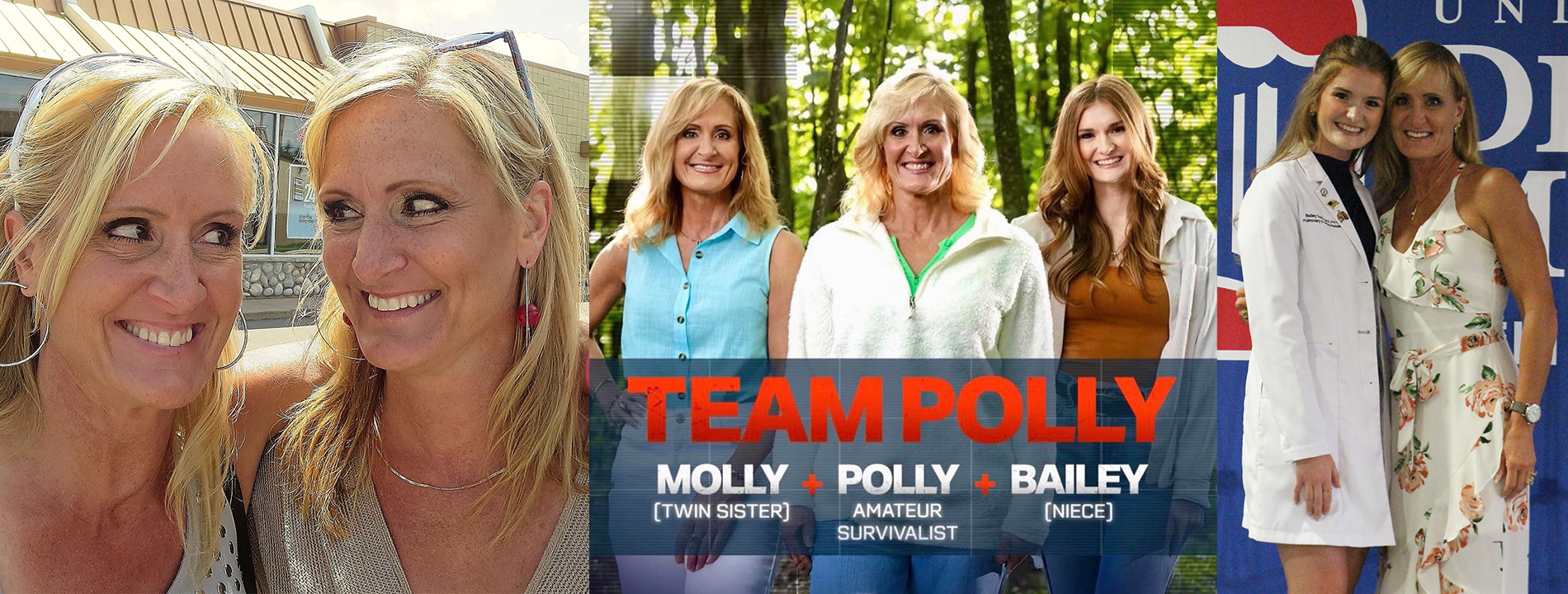 Three photos feature three women as part of Team Polly on FOX's Extracted, in the middle photo from left, Molly, Polly and Bailey.