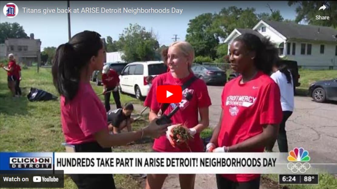 A WDIV-Click on Detroit video of the Titan women's soccer team giving back in the community during ARISE Detroit's 2024 Neighborhoods Day.