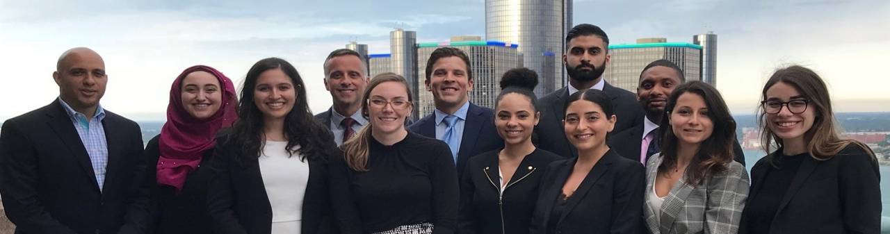 Picture of Detroit Mercy Students with Metro Detroit Backdrop