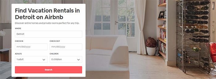 AirBnB screenshot of home page