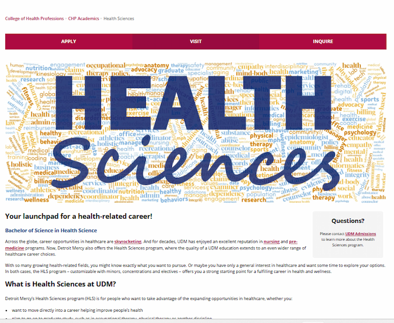 Health Sciences webpage
