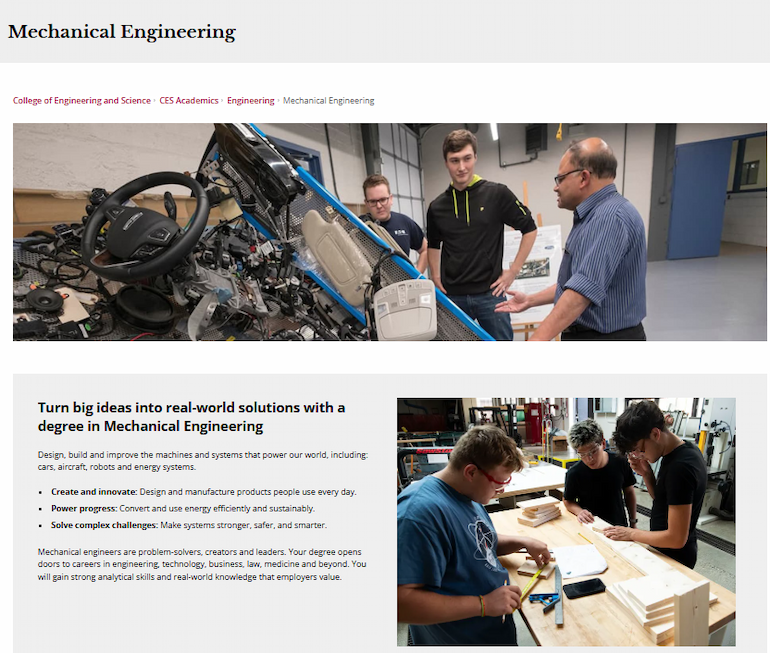 Mechanical engineering landing page