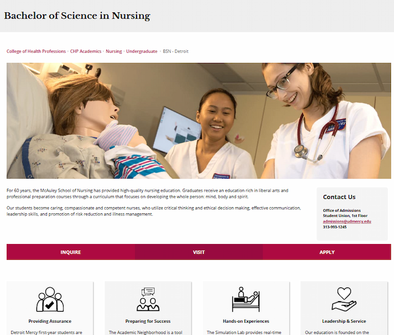 Nursing landing page