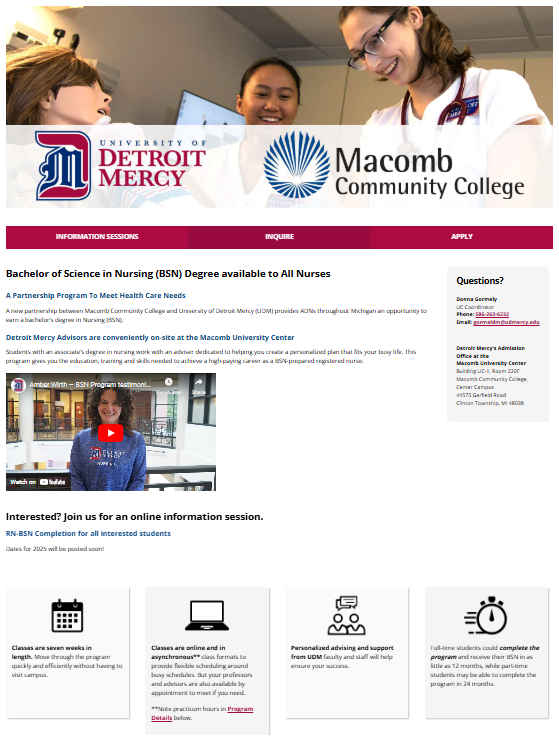 MCC Nursing Program landing web page