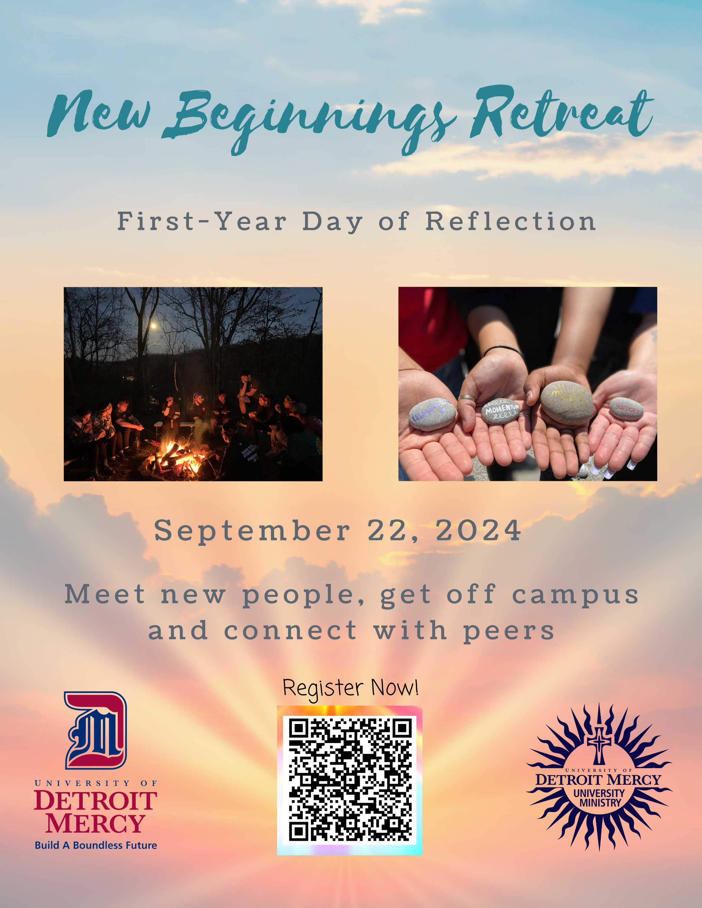 Flyer with retreat info and sunrise background